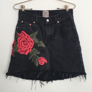 LF Carmar embroidered rose appliqué skirt